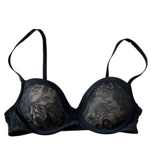 Soma Black Nude Lightest Lift Demi Bra Womens Sz 32C Floral Lace Romantic